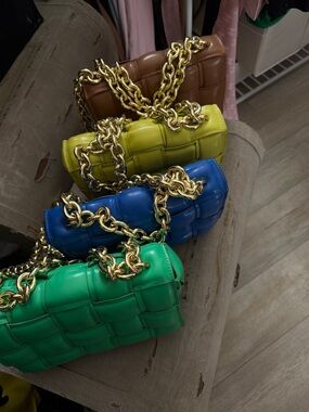 BUNDLE DEAL!!!! Woven Chain-Accent Shoulder Bags - Green, Blue, Yellow, Brown